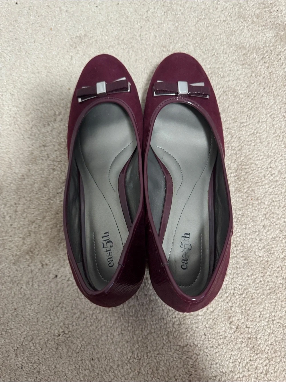 East 5th Wine Suede Ballet Flats with Bow Trim